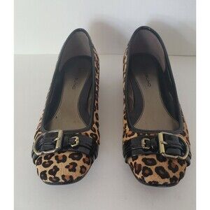 Bandolino Women Shoe Leopard Print Ballet Flats w Buckle and faux fur size 7.5 M